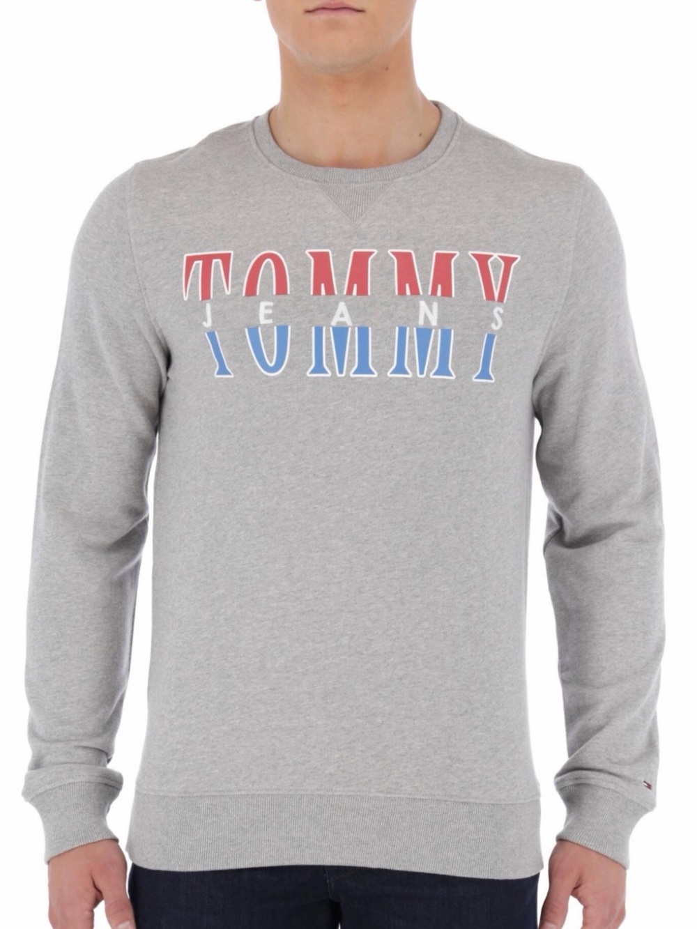 Tommy Hilfiger Light Grey Crewneck Sweatshirt Red & Blue Logo Size Large